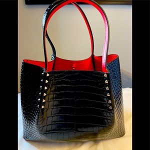 Christian louboutin cabarock spiked large embossed leather tote